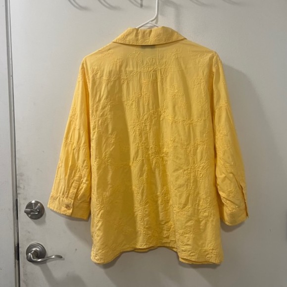 Breckenridge Woman Yellow Floral Embroidered 3/4 Sleeves Button Down Top Size 2x - Picture 5 of 11